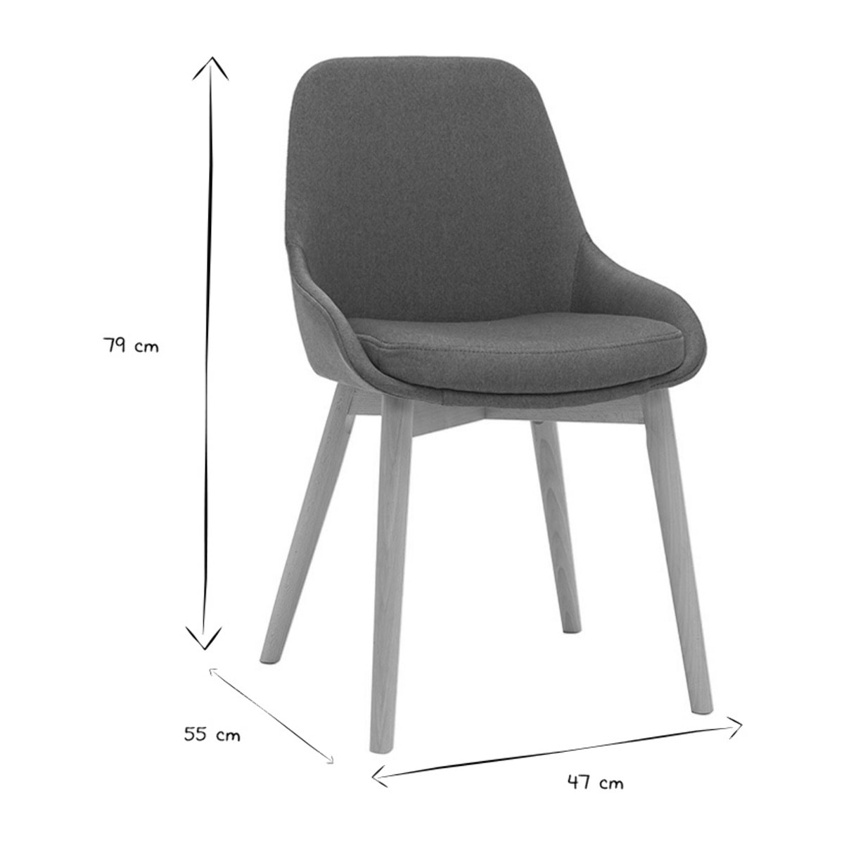 Chaises scandinaves en tissu bleu canard et bois clair massif (lot de 2) HOLO