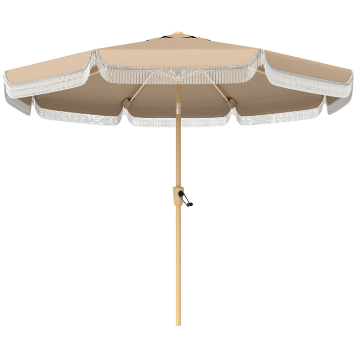 Parasol inclinable dia. 2,66m lambrequin ondulé à franges kaki beige