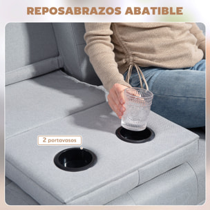 Sofá Cama 3 Plazas, Mesa Abatible con 2 Soportes para Vasos, 181x77x78 cm, Sofá Cama con Respaldo Ajustable, Apertura Clik-Clak, Reposabrazos Desmontables, Patas de Madera, Gris Claro