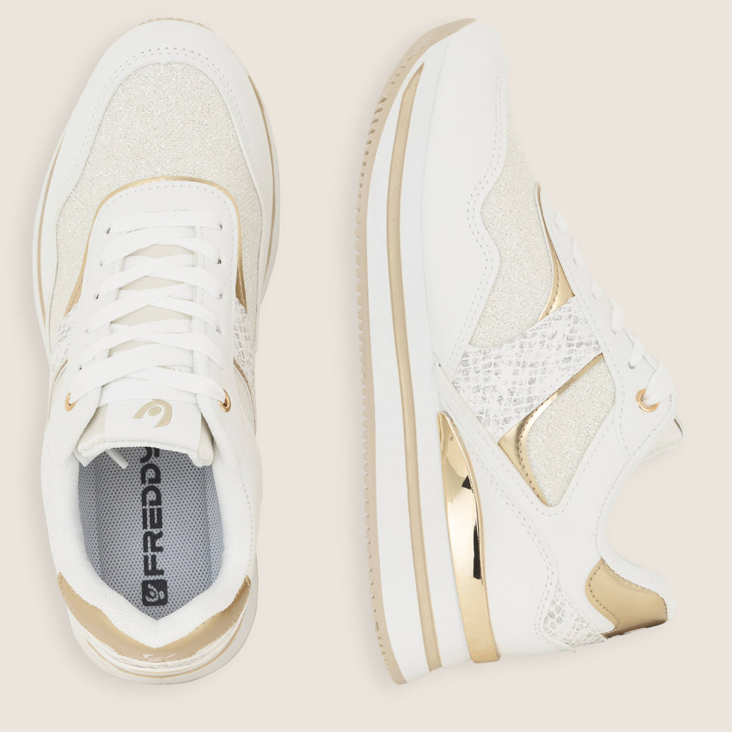 Sneaker glitter con inserti snake e soletta in Memory Foam