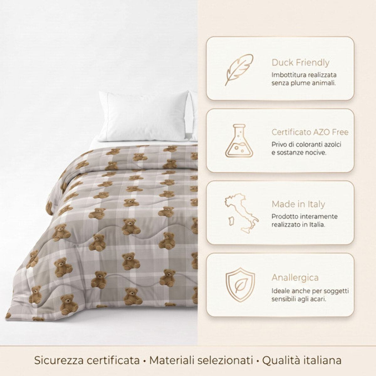 Trapunta Invernale in Microfibra Mano Pesca, Imbottitura 270 g/m², Anallergica, Duck Friendly, AZO FREE, Made in Italy con Fantasie Moderne