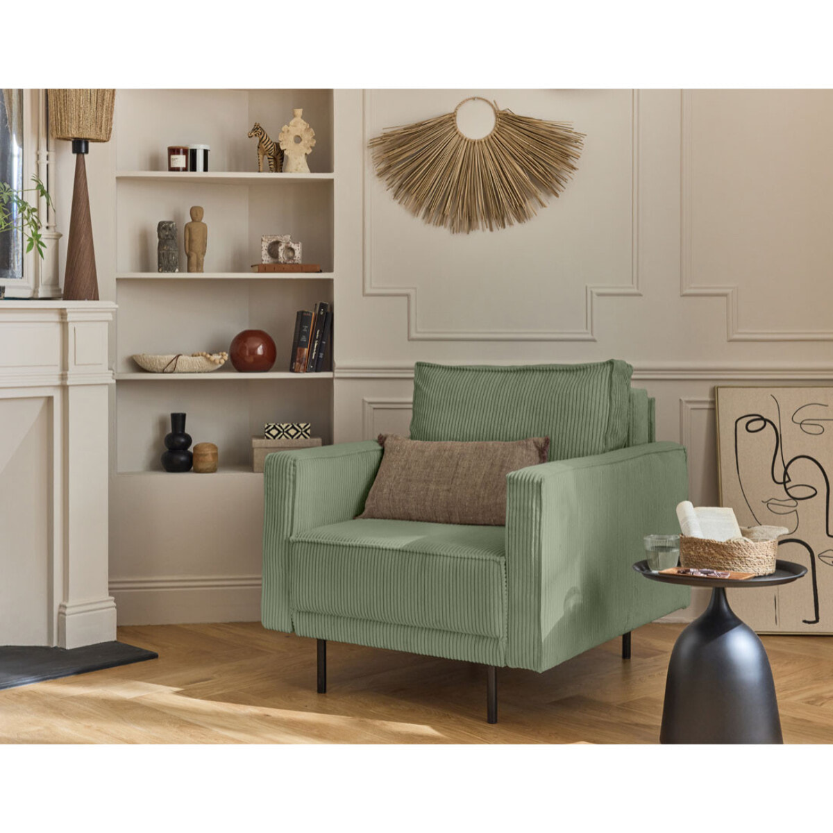 Charlie - fauteuil - pieds hauts - en velours côtelé - Vert sauge