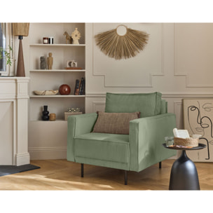 Charlie - fauteuil - pieds hauts - en velours côtelé - Vert sauge
