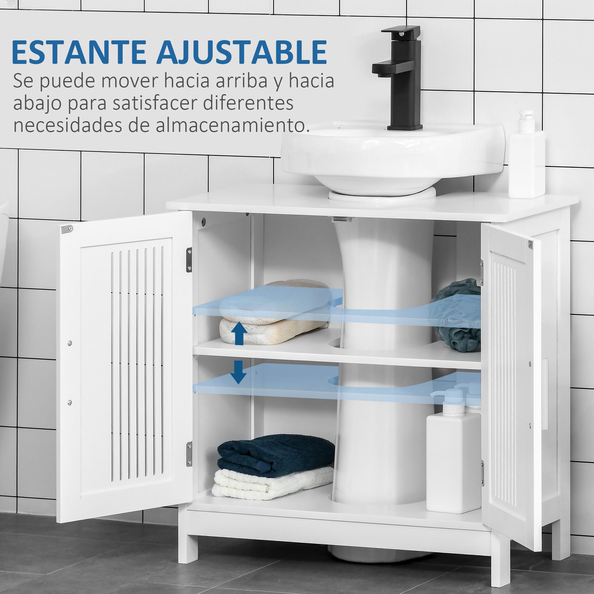 Mueble para Debajo del Lavabo Armario Baño de Suelo de Madera con 2 Puertas Ventiladas y Estante Ajustable Interior Moderno 60x30x60 cm Blanco