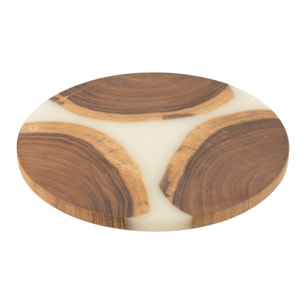 J-Line Planche A Decouper Rond Bois D'acacia/Resine Naturel/Blanc