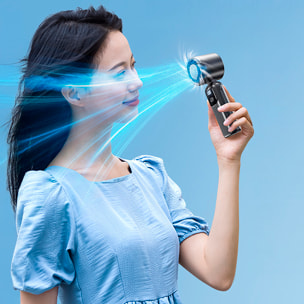 Mini ventilador de mano recargable con 5 velocidades principales y panel refrigerador.