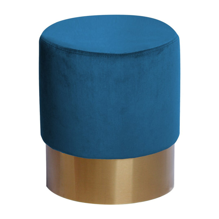 Pouf contenitore Nano in velluto blu e base oro
