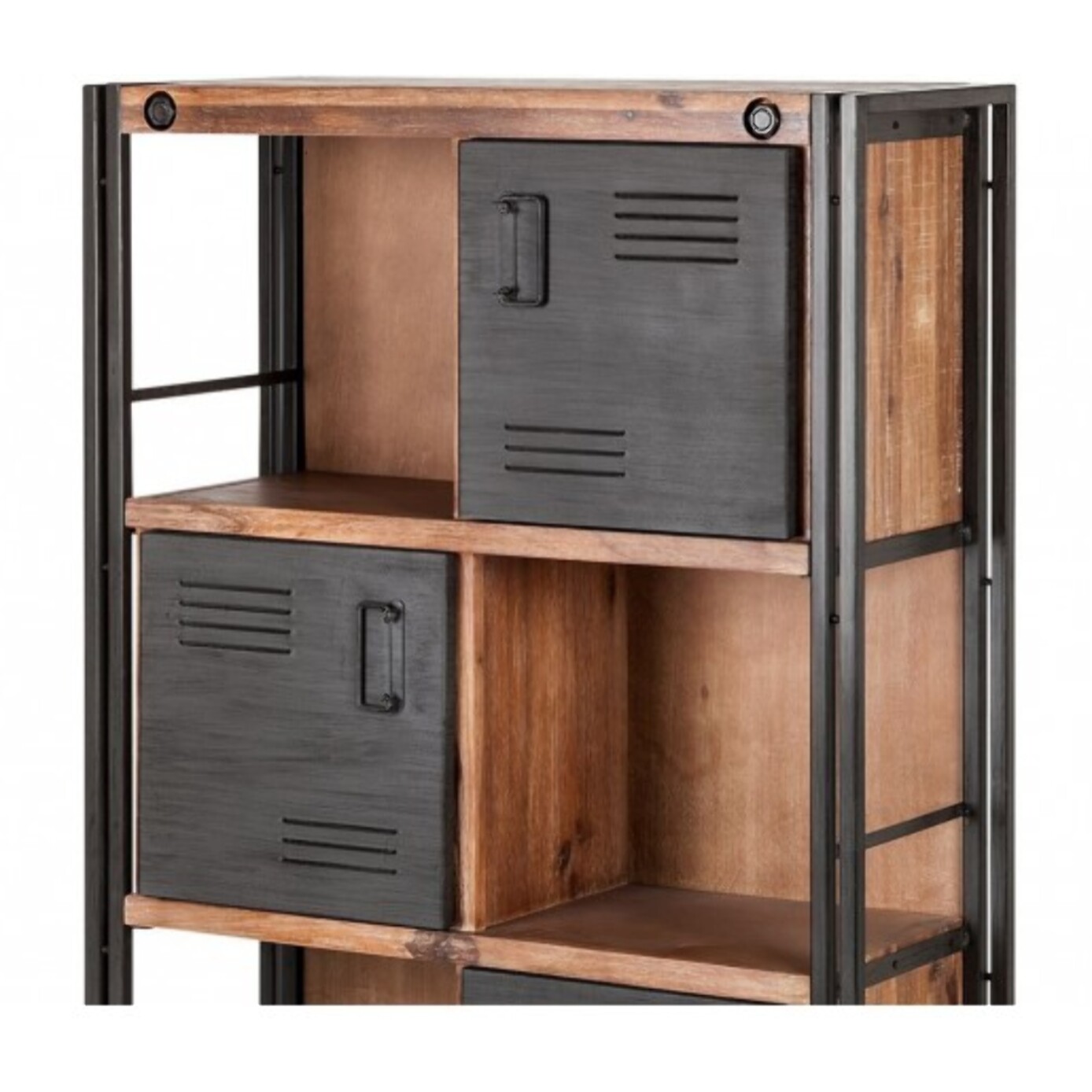 Bibliothèque en bois 3 niches/3 casiers avec portes en métal - ATELIER