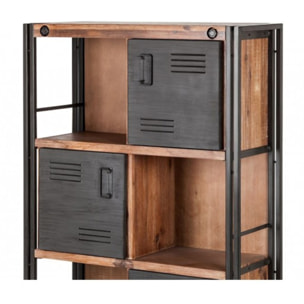 Bibliothèque en bois 3 niches/3 casiers avec portes en métal - ATELIER