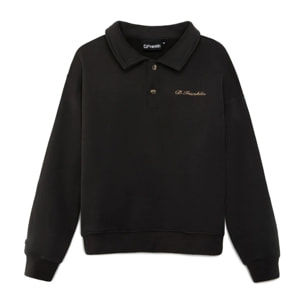 Sudadera Mujer Cropped  Estilo Polo Rugby Antracita