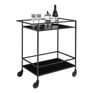 Carrello bar Vita a 2 ripiani in nero con struttura in acciaio, 68×40×79 cm