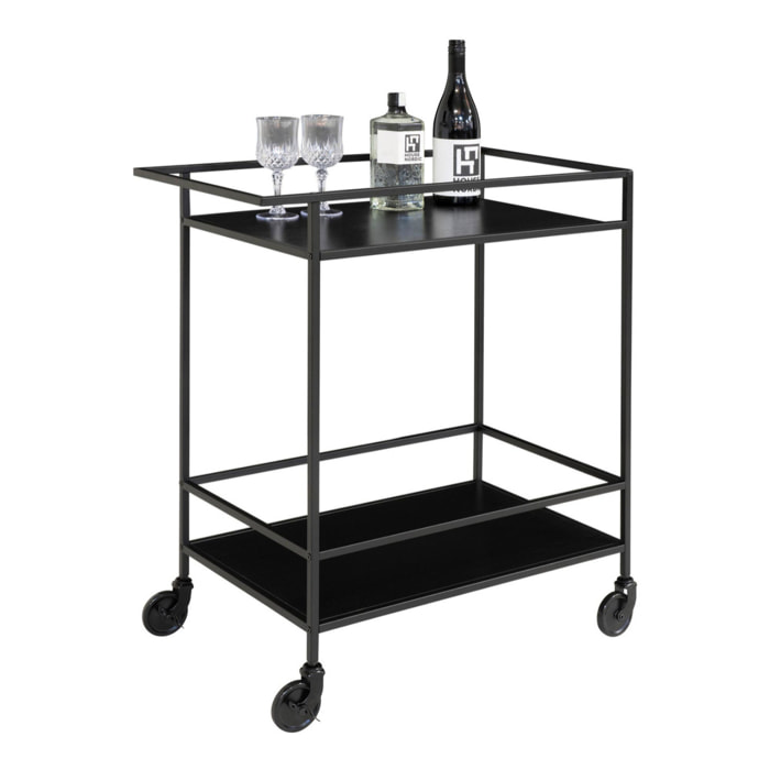 Carrello bar Vita a 2 ripiani in nero con struttura in acciaio, 68×40×79 cm