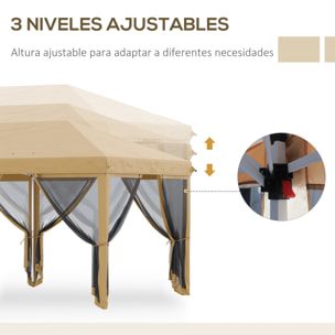 Outsunny Carpa Plegable 6x3 m Cenador de Jardín Gazebo con 6 Mosquiteras Bolsa de Transporte y Marco de Acero para Camping Fiestas Beige