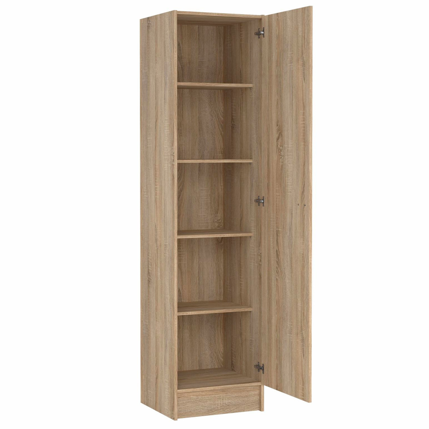 Colonna Armadio Bagno 1 Anta Salvaspazio 4 Ripiani Regolabili Mobile Alto Ingresso Corridoio Ripostiglio Moderno Semplice Con Maniglia In Metallo Argentata 200 x 47.1 x 49.2 Cm Rovere