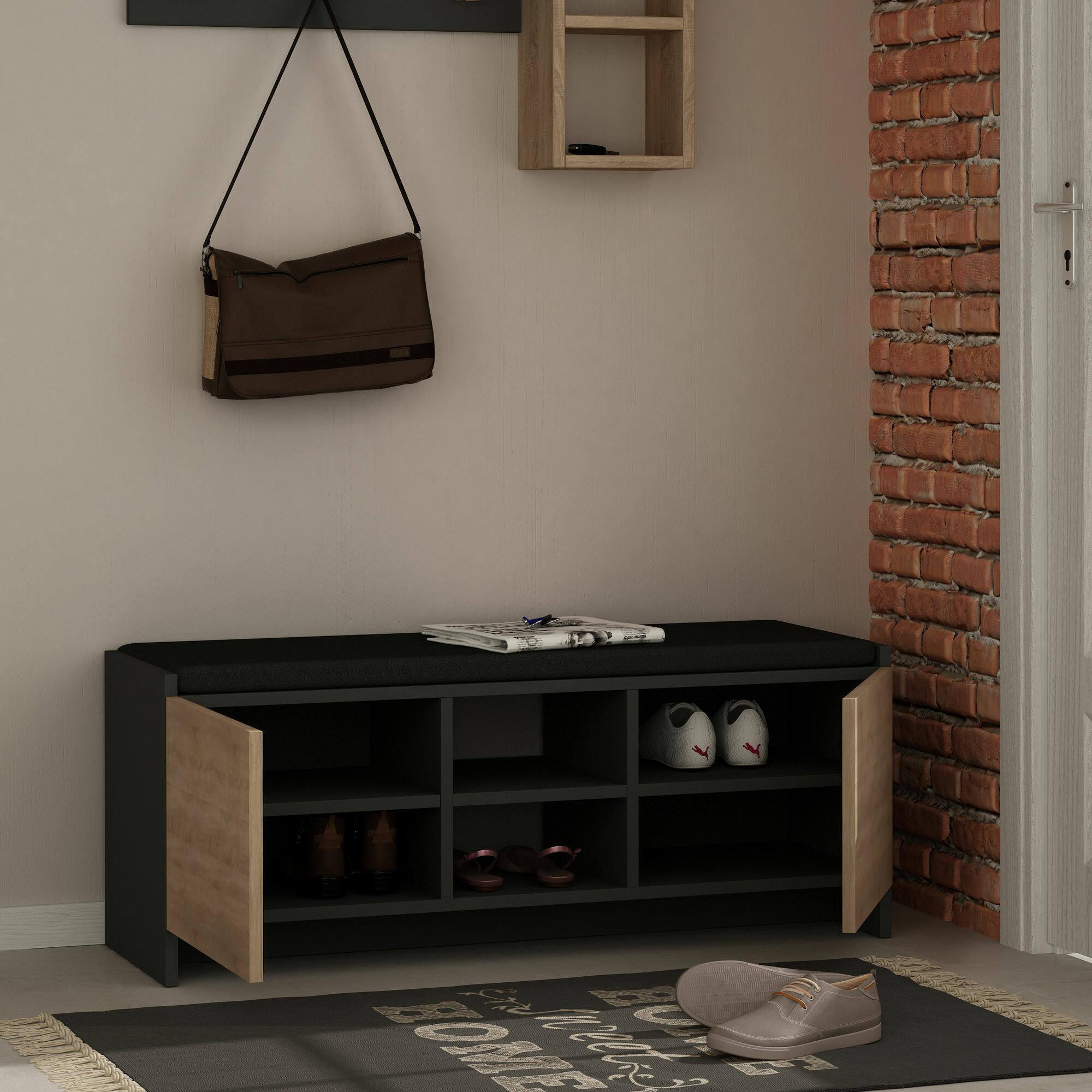 Scarpiera Dbarrec, Mobile portascarpe, Armadio da ingresso multiuso, Mobiletto per calzature, 110x37h43 cm, Antracite e Rovere