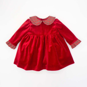 Vestido de terciopelo con cuello y lazo de cuadros rojo