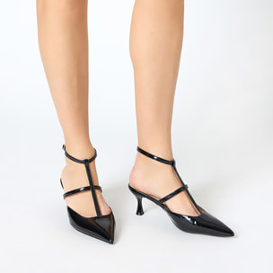 Zapatos de tacón slingback negros para mujer con pulsera