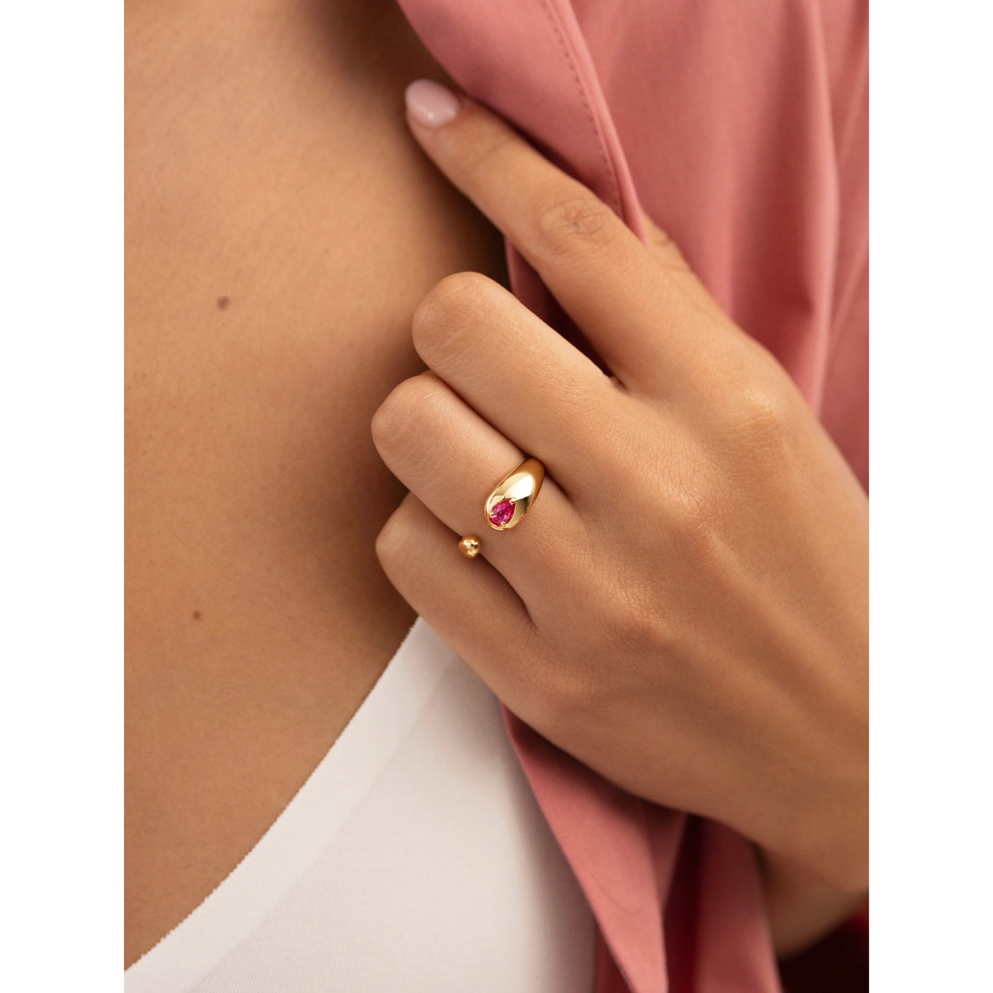 Anello Doppia Goccia Pink Placcato Oro