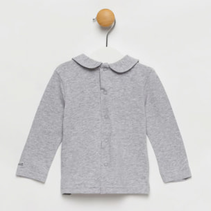 CAMICINA JERSEY GRIGIO MEL COLLETTO TONDO RICAMO CUORI