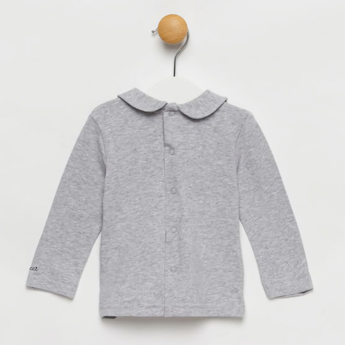 CAMICINA JERSEY GRIGIO MEL COLLETTO TONDO RICAMO CUORI