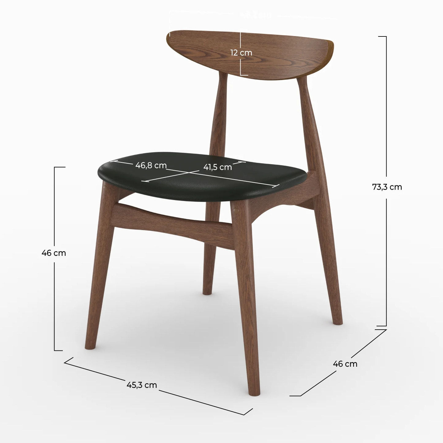 Lot de 2 chaises en cuir synthétique noir et bois d'hévéa - Josette