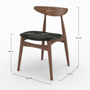 Lot de 2 chaises en cuir synthétique noir et bois d'hévéa - Josette