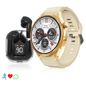 Smartwatch M103 con monitor cardiovascular, varios modos de deporte. Correa de metal + correa de silicona y auriculares TWS.