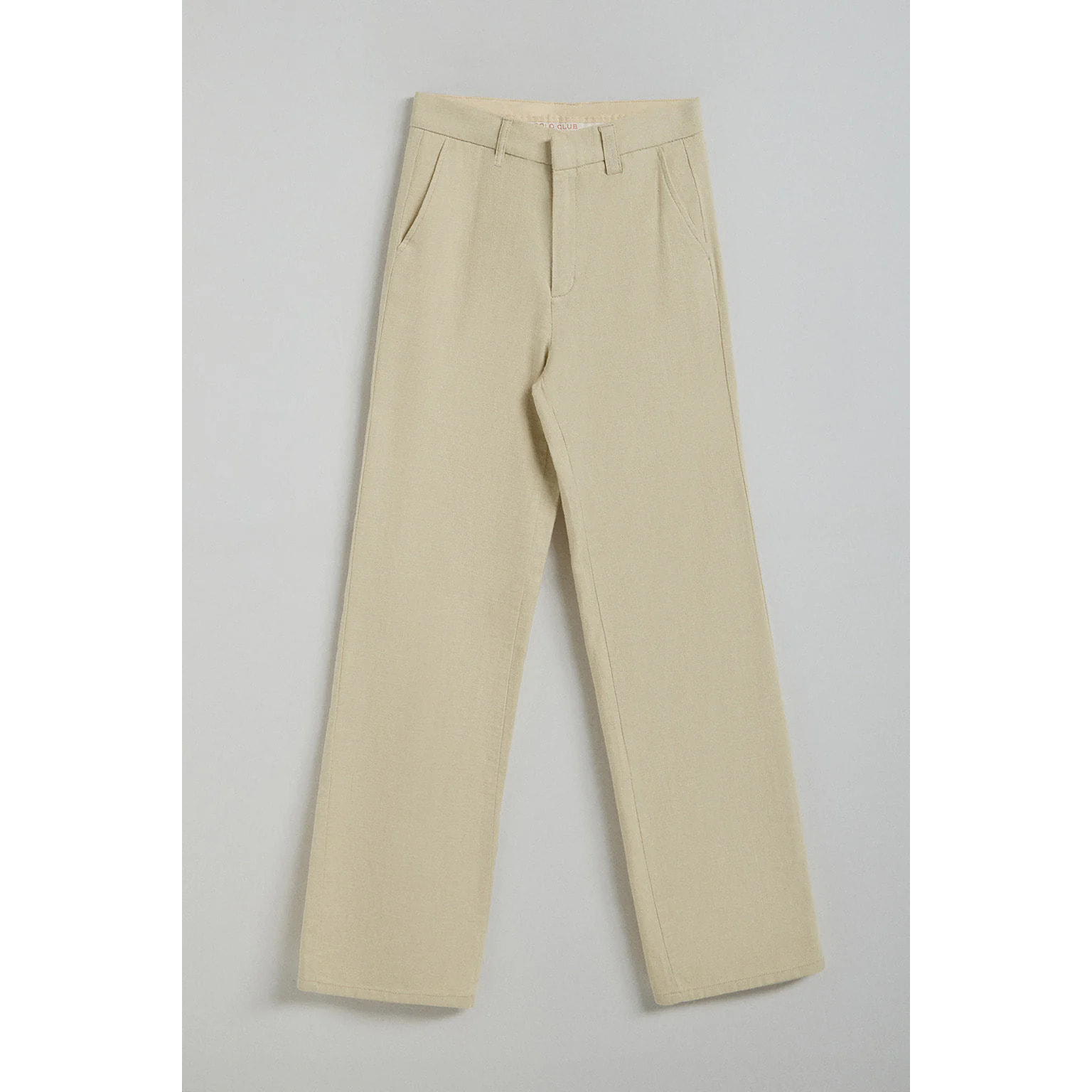 Pantalón Tamara de lino y algodón color arena con detalles bordados Polo Club