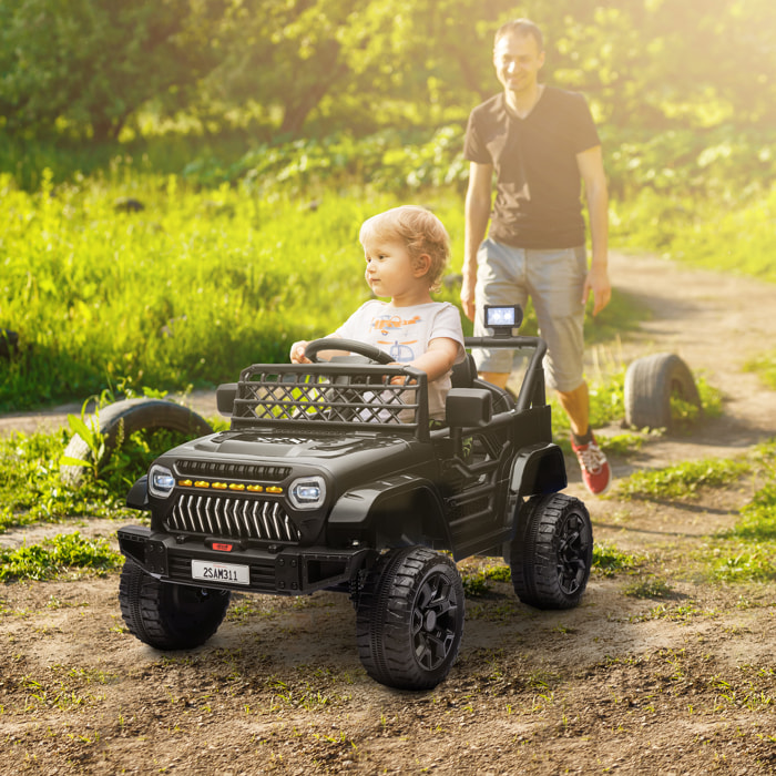 Coche Eléctrico para Niños de +3 Años Coche Eléctrico Infantil Coche de Batería 12V con Mando a Distancia Velocidad Ajustable USB Faros Bocina Negro