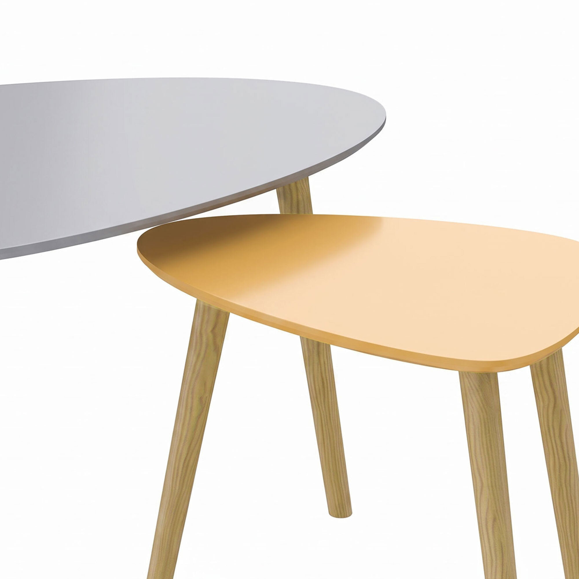 Lot de 2 tables basses gigognes design scandinave forme triangle de reuleaux bois MDF jaune orangé gris