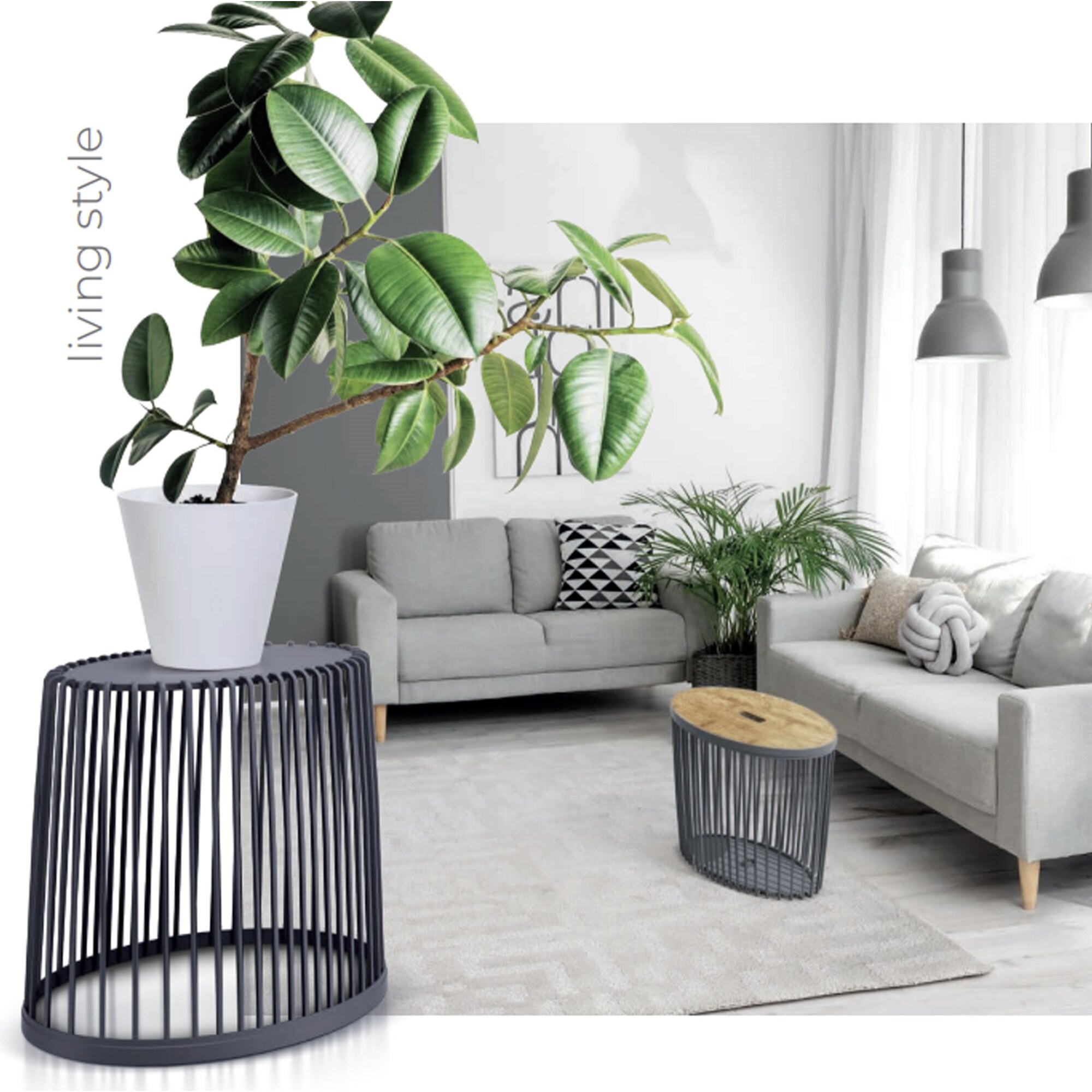 Set de 2 cestas de jardín soporte - mesa auxiliar decorativa clubo , dimensiones (mm) 568x348x450, color antracita