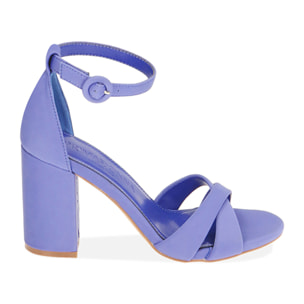 Sandali viola in tessuto, tacco 9 cm