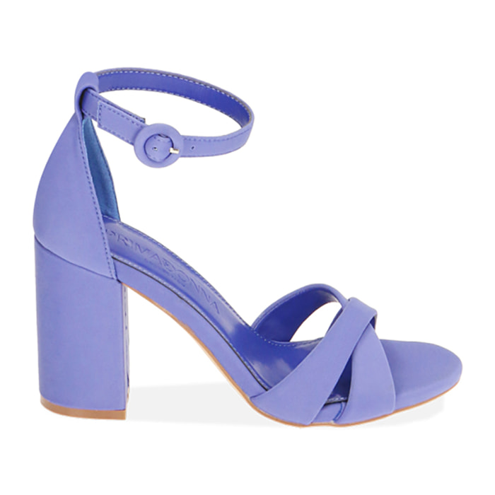 Sandali viola in tessuto, tacco 9 cm