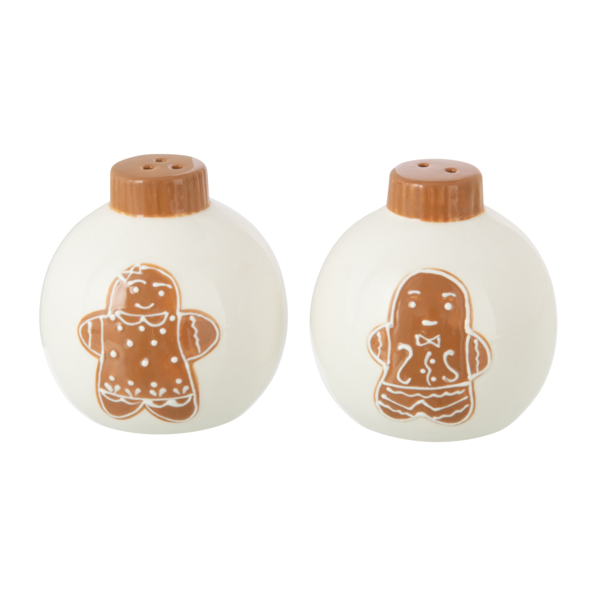 J-Line set moulin sel et poivre Noël Boule Ronde Dolomie - céramique - blanc/caramel - 2 pièces