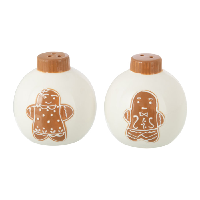J-Line set moulin sel et poivre Noël Boule Ronde Dolomie - céramique - blanc/caramel - 2 pièces