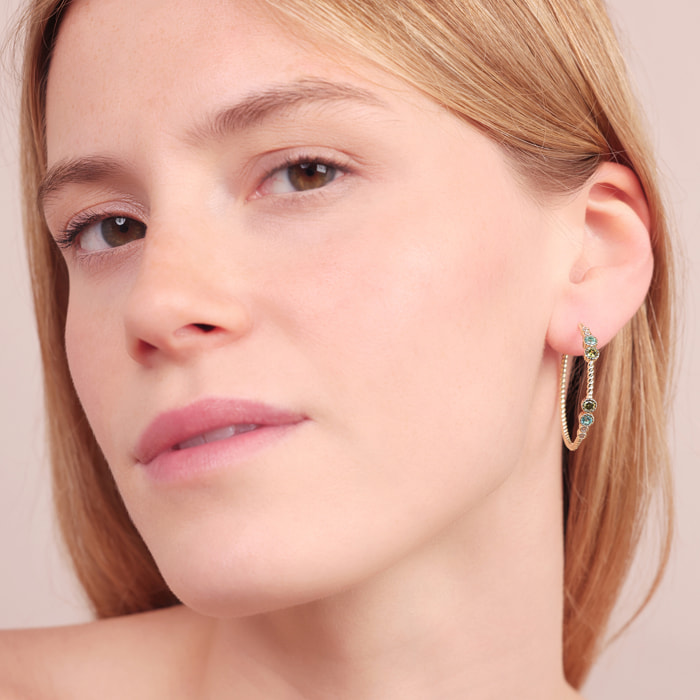 Orecchini a Cerchio Texture Corda con Cubic Zirconia Blu, Verdi e Bianche