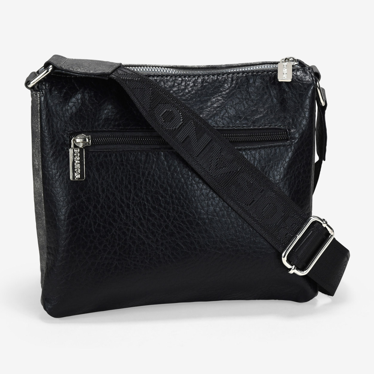 Bolso bandolera negro con cremallera y tachas