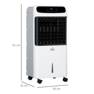 Climatizador Evaporativo 4 en 1 Humidificador Climatizador con Ruedas Depósito de 12L Control Remoto 3 Modos 3 Velocidades Temporizador 12h y Pantalla LED Táctil 38x35x81 cm Blanco