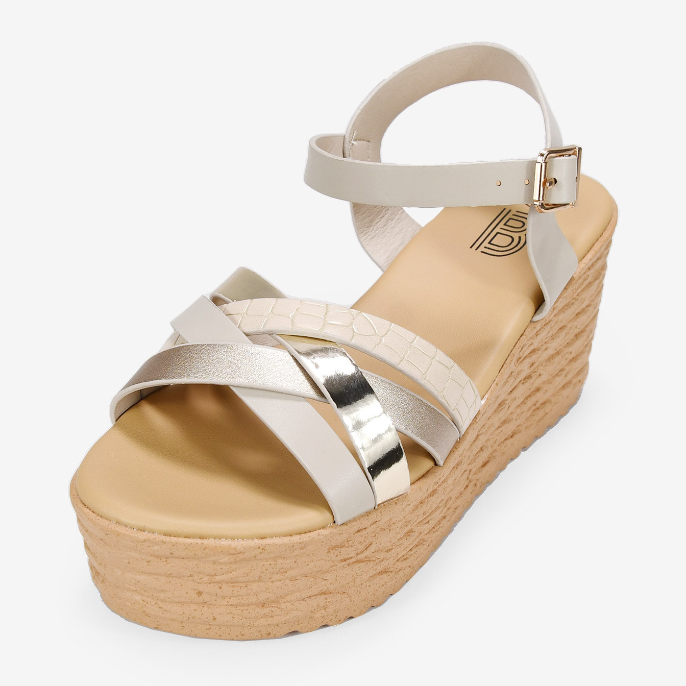 Sandalias beige con plataforma efecto esparto