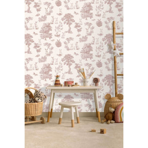 Papier peint lapin toile de Jouy rose blanc