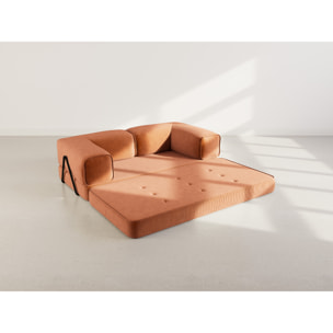 Poppy - canapé 3 places convertible en velours côtelé - Terracotta