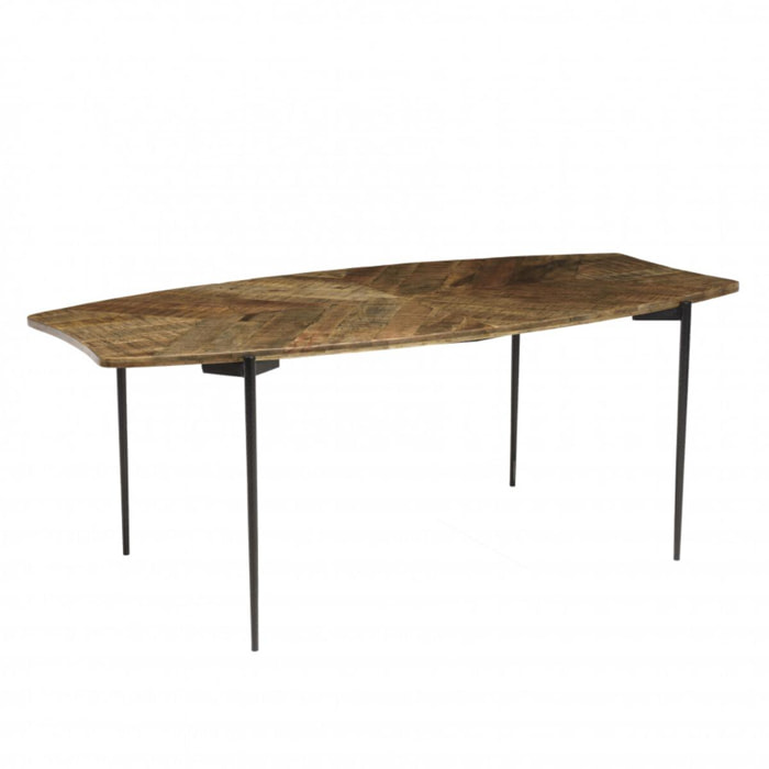 KIARA - Table à manger bords concaves 200x100cm bois recyclé