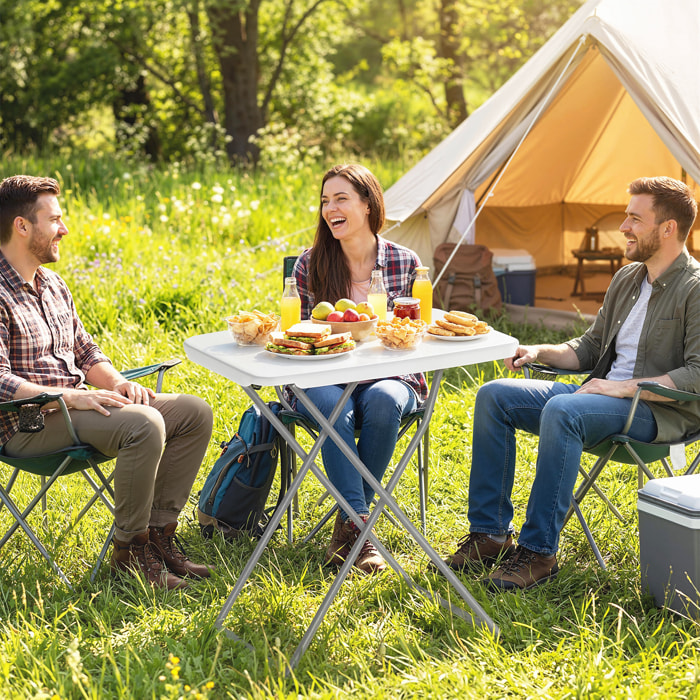 Mesa Plegable Camping, 75x50x73,5 cm, Mesa Plegable Portátil con Altura Ajustable en 5 Niveles, Encimera de HDPE y Marco Metálico, para Acampar, Senderismo, Playa, Blanco