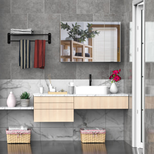 Armario de Baño con Espejo Mueble Espejo para Baño con 3 Puertas y Estantes Ajustables para Aseo Dormitorio Estilo Moderno 90x60x13,5 cm Roble