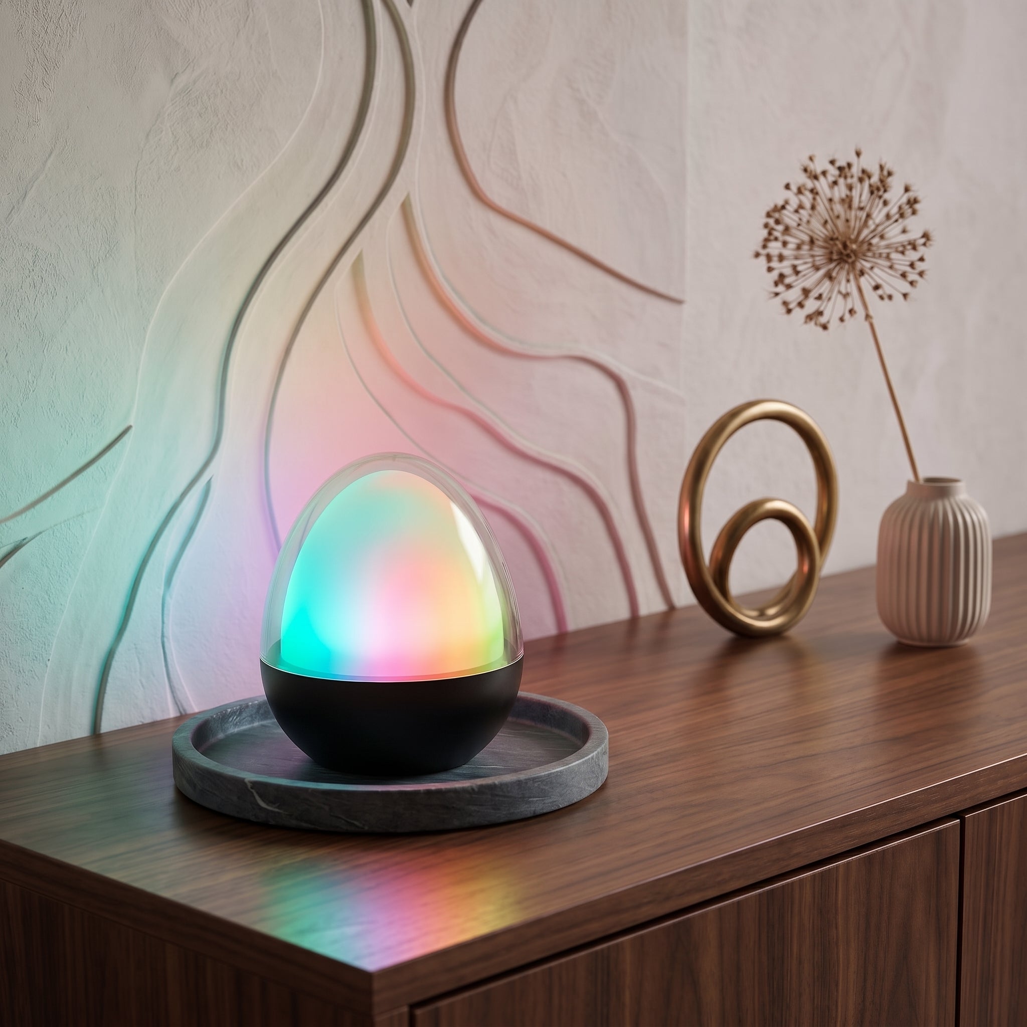 Lampe de table décoration LED blanc + RGB rechargeable  OVIE H12cm