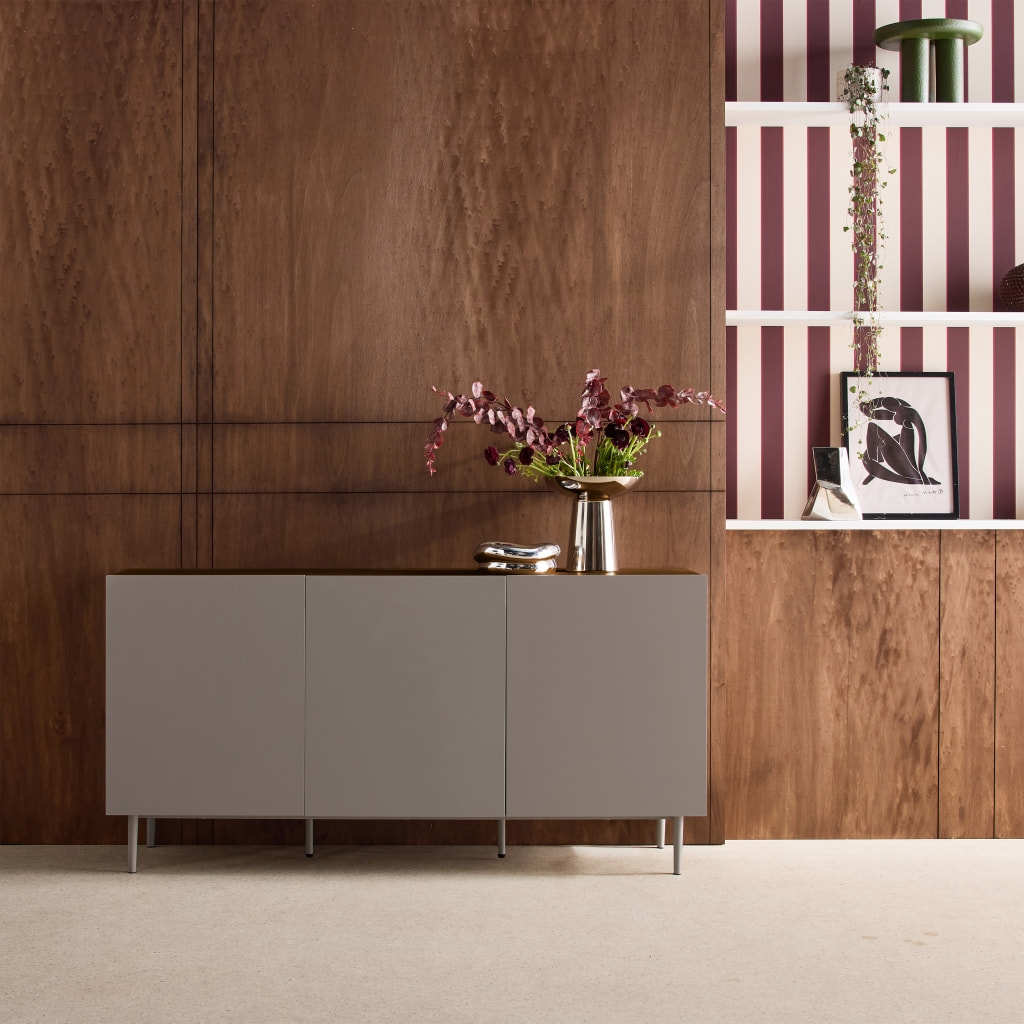 Buffet décor bois piétement métal 3 portes 150cm ASHTON