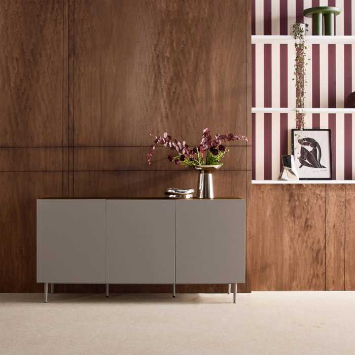 Buffet décor bois piétement métal 3 portes 150cm ASHTON