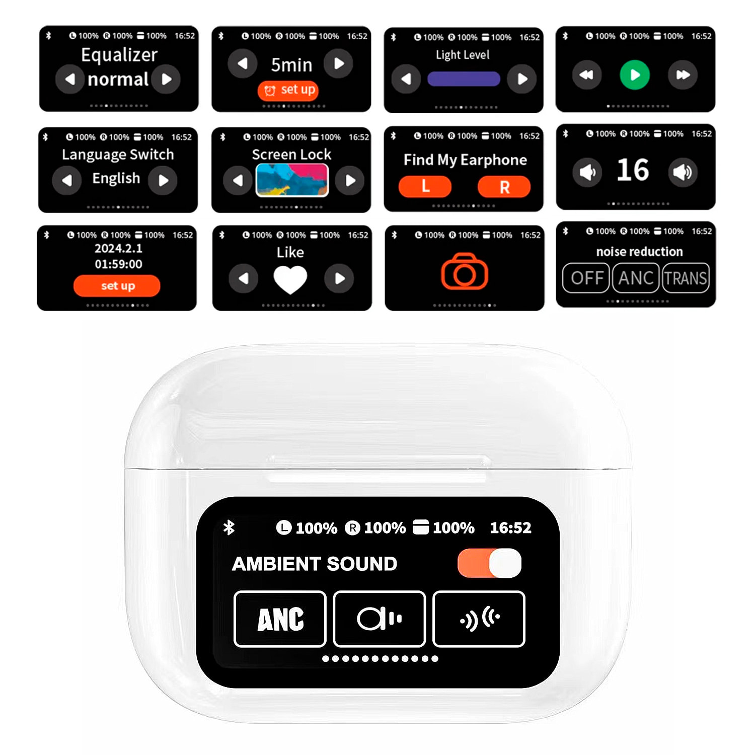Cuffie A9 PRO TWS, con cancellazione attiva del rumore ANC ed ENC. Base di ricarica con display LED.