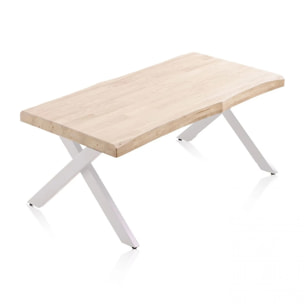 Mesa de centro elevable con patas metálicas en blanco y roble 120x47-62 cm Xena Fit Roble - Blanco