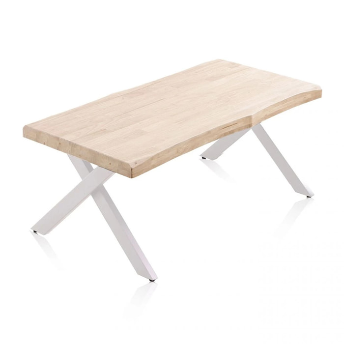 Mesa de centro elevable con patas metálicas en blanco y roble 120x47-62 cm Xena Fit Roble - Blanco